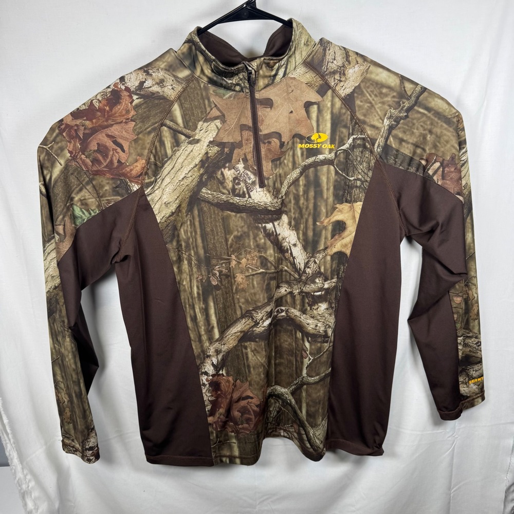 Mossy Oak Performance Top Mens Large Brown Camo Break-Up Infinity 1/4 Zip
